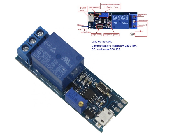 5V-30V Micro USB Power Adjustable Delay Relay Timer Control Module Trigger Delay Switch